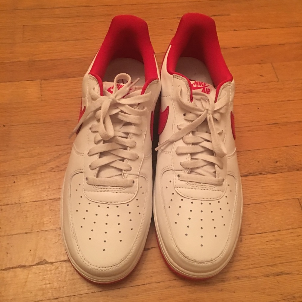 White and red Air Force 1’s